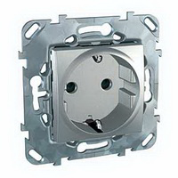 SE Unica Top Алюминий Розетка 1-ая с/з с защитными шторками винт. зажим (MGU5.037.30ZD)